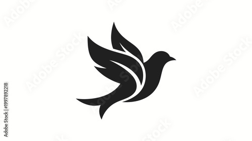 Dove logo silhouette with leaf wings flying against white background