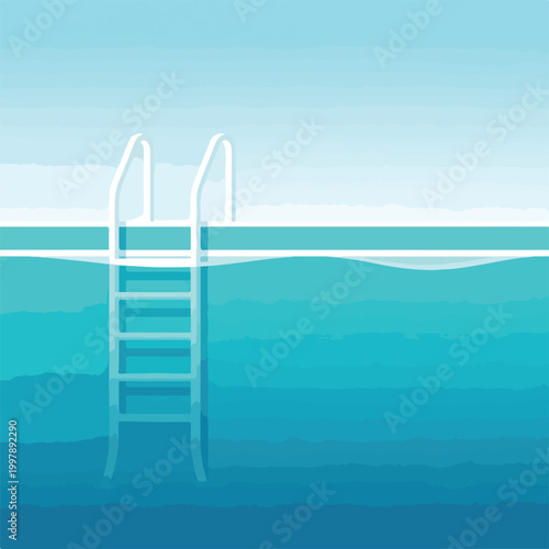 A white swimming pool ladder in turquoise water