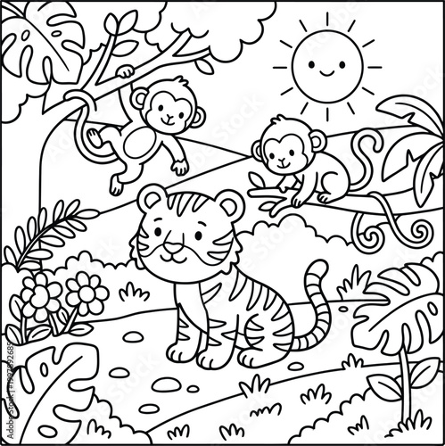 Fotografía Bold and Easy Tiger Coloring Page - Cozy Moment Cute Kawaii Wild Animal Minimali