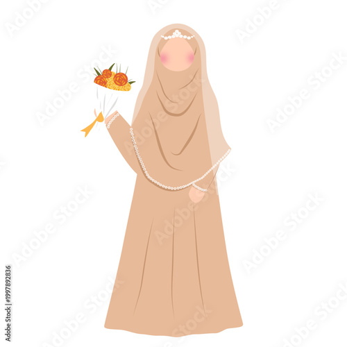 hijabi muslim bride vector illustration