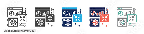 compact analytics panel icon set consisting of multiple styles. vector illustration