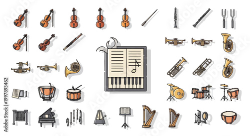 Musical Instruments Icons Set Illustration.