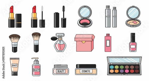 Collection of various makeup products.