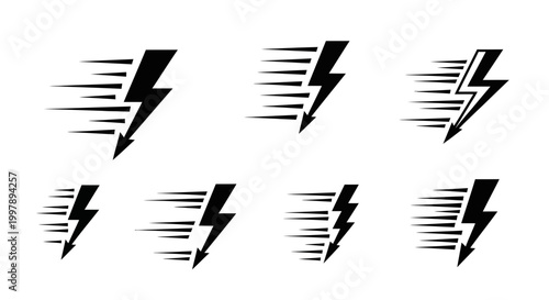 Quadro em tela Speeding Lightning Bolt Icons Set, Energy, Power, Fast Motion Graphic