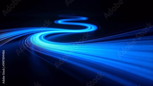 Abstract flowing blue neon lines and curves creating a dynamic background