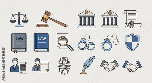 Law and Justice Legal Symbols Icons.