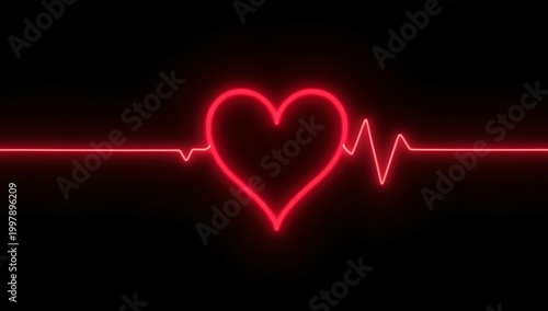 A sharp red ECG pulse forming a heart shape on a pure black background, glowing neon effect, ultra clean minimal design
