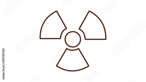 Minimalist Nuclear Radiation Symbol Vector Icon with Editable Stroke. Stylized Black Line Illustration of a Radioactive Warning Sign on White Background. Scalable Outline Graphic for Safety.