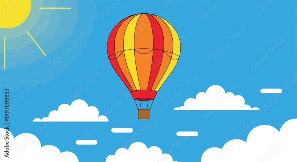 Obraz premium A colorful hot air balloon flies in a blue sky