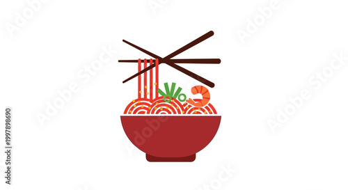 Red Bowl with Noodle Soup.