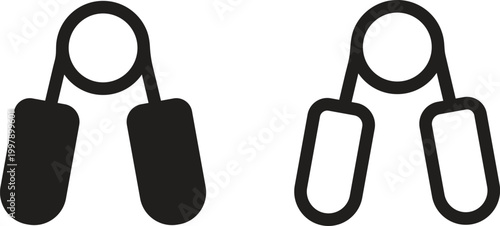 Hand Grip Strengthener Icon Set in Flat and Line Art Styles for Fitness Training