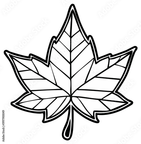 Outline of a stylized maple leaf with defined veins and a distinct stem, representing autumn and nature.