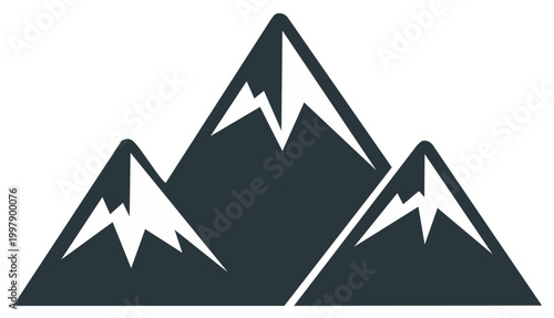 Stylized illustration of three mountain peaks with snowy tops.