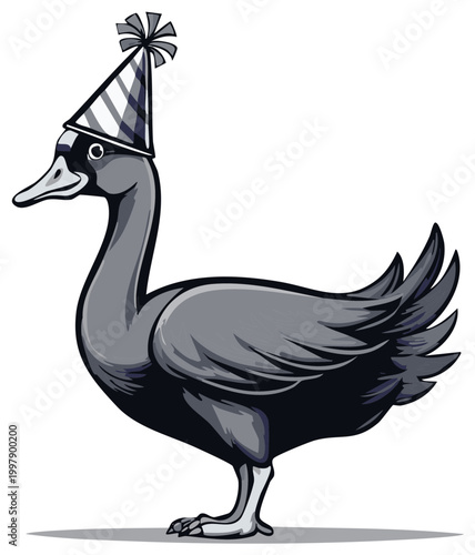 Cartoon Goose Wearing a Party Hat Ready for Celebration