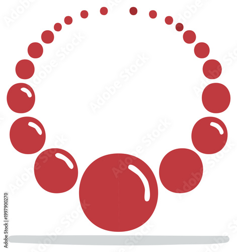Vibrant Red Beaded Necklace Illustration with Glossy Graduated Spheres
