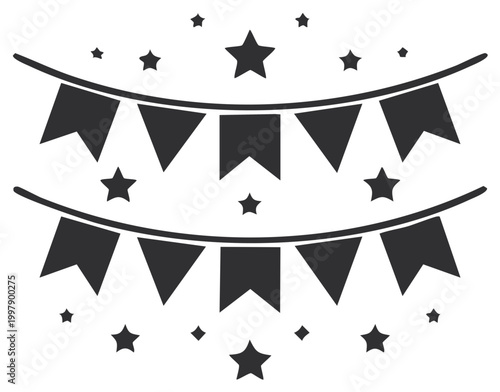Festive party bunting flags and stars silhouette for holiday celebration decoration