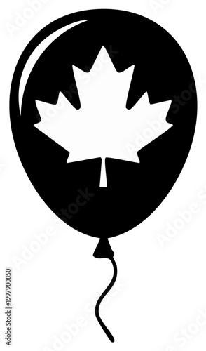 Black balloon with white maple leaf symbol illustration