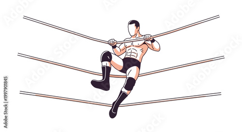 Dynamic vector illustration of a powerful male athlete in a wrestling ring, showcasing determination and agility during a high-energy combat sports event