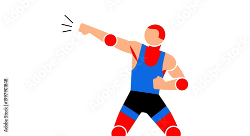 Illustration of a muscular person with boxing gloves, engaged in a fighting stance, ready for a sports match or physical activity