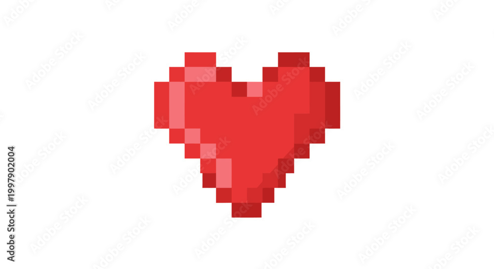Obraz premium Classic 8-bit red heart symbol, crafted with distinct pixels, conveying themes of love, health, life, and nostalgic gaming, ideal for creative visual media applications