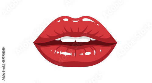 Vibrant red glossy lips with a seductive sheen, perfect for beauty and fashion concepts, symbolizing attraction, style, and a passionate expression