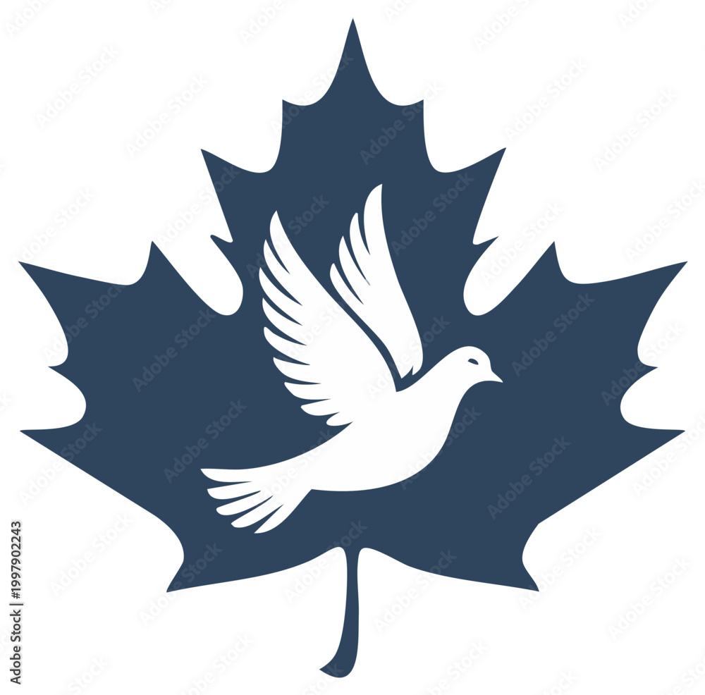 Fototapeta premium Dove within Maple Leaf Symbol for Peace and Harmony Concept