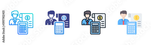 Accountant Icon Set Vector Collection Isolated In Black And White