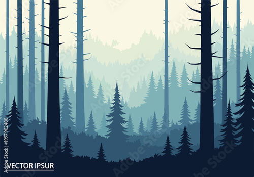 Canvastavla A serene forest landscape with tall trees and a gradient sky