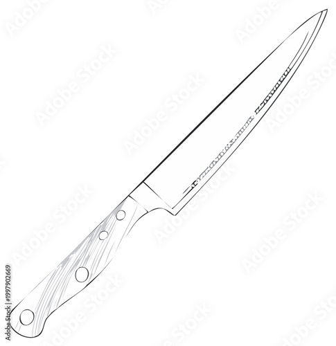 Sharp kitchen knife outline with wooden handle for cooking and slicing preparation