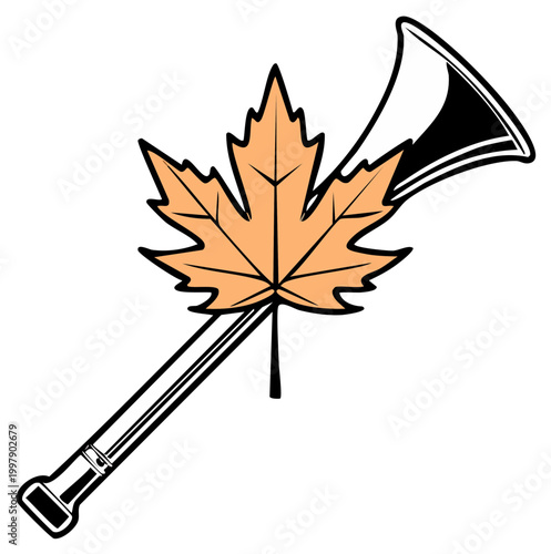 Stylized Maple Leaf Emblem with Bugle Graphic Design Element Icon Illustration