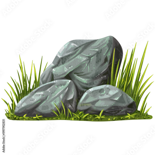 Photography rocks and stones with grass