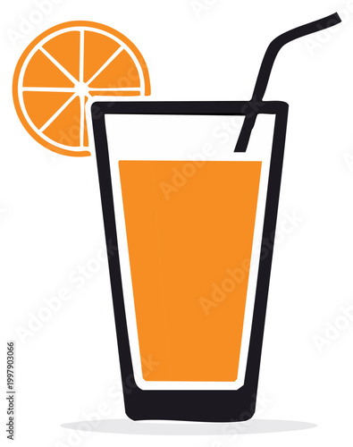 Refreshing orange juice in a tall glass with a straw and citrus slice garnish