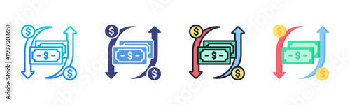 Cash Flow Icon Set Vector Collection Isolated In Black And White