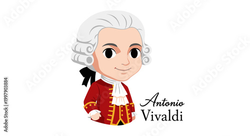 Chibi Antonio Vivaldi Portrait, Baroque Composer Illustration, Copy Space