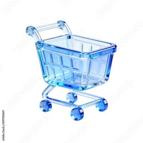 [Transparent Background PNG]Transparent Blue Glass Shopping Cart Icon