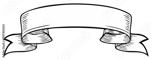 Vintage Style Blank Ribbon Banner with Swirling Tails and Shading
