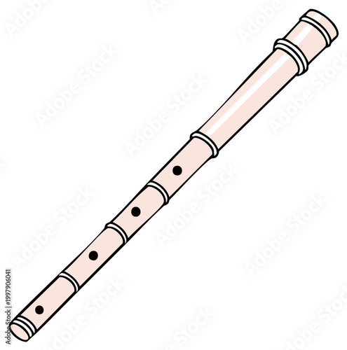 Wooden Wind Instrument with Finger Holes Realistic Illustration