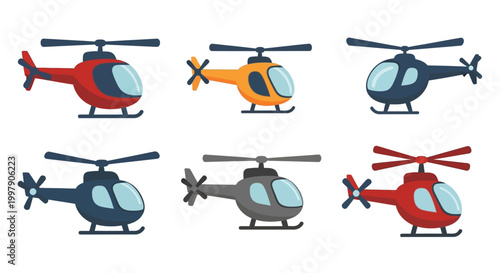 Set of colorful cartoon helicopters isolated on white background, vector illustration