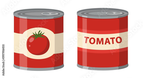Two Cans of Tomato Soup, One with Tomato Illustration, One with Text Label