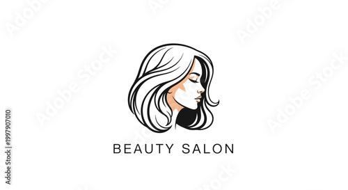 Elegant woman profile with flowing hair designed as a logo for a beauty salon or hair styling professional services for women.