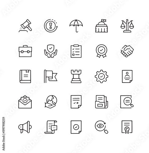 Business and Legal Icon Set: Essential Professional Symbols | Office Workflow Optimization: Visual Tools for Productivity | Legal and Administrative Symbol Collection for Modern Workspaces