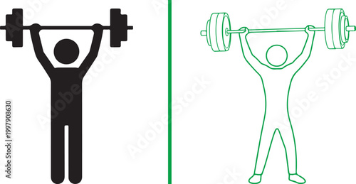 Weightlifter icon silhouette and outline on white background