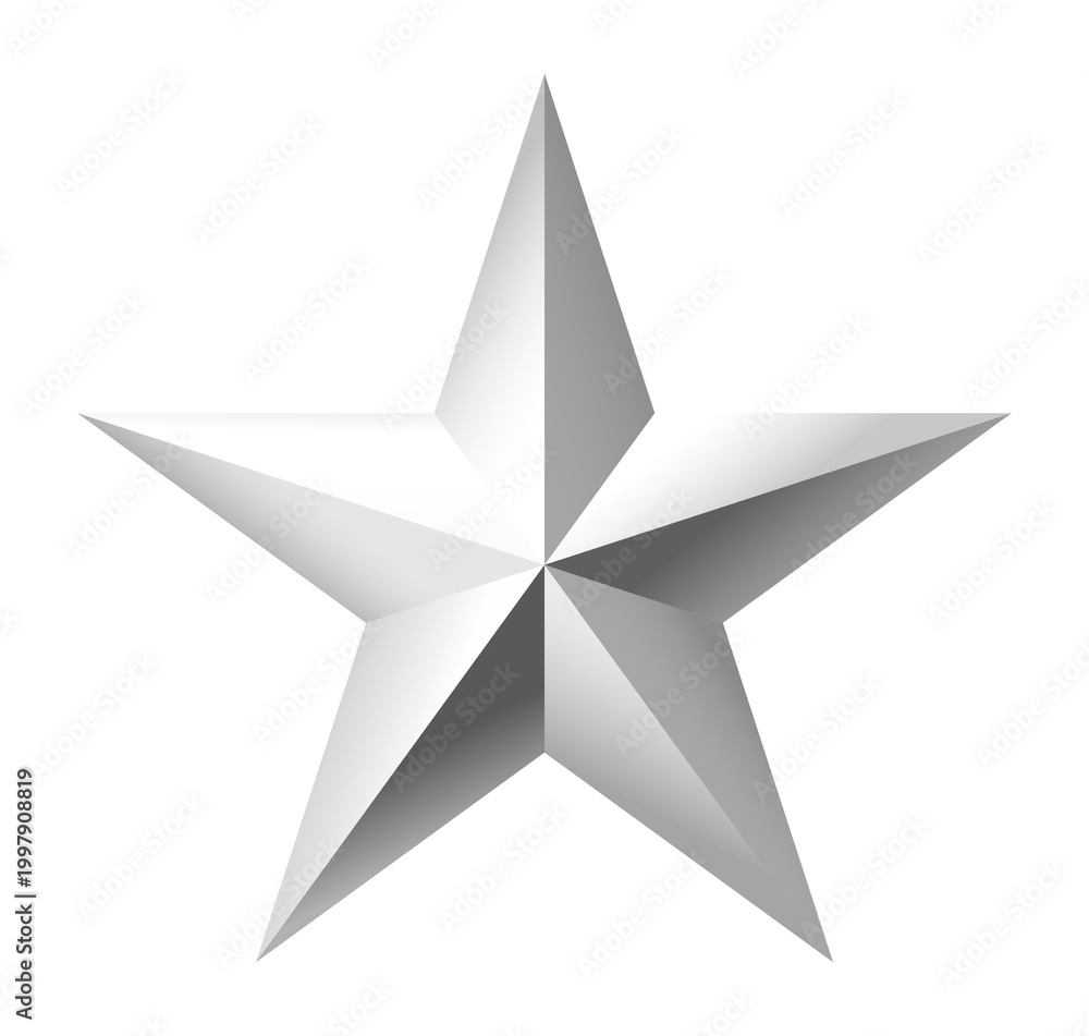 Obraz premium Silver 3D star icon isolated transparent background metallic rating symbol shiny clipart png