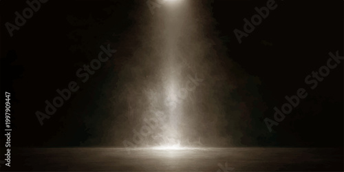 Bright spotlights and mist create a dramatic theater design as a water fountain glows against the dark blue night sky and moonlit clouds