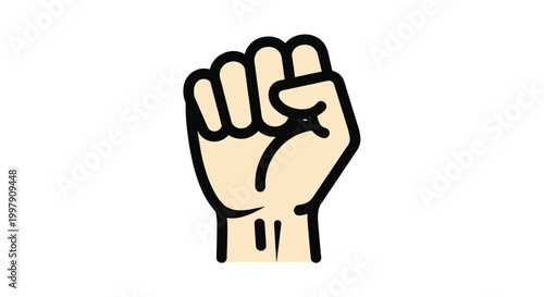 Bold black outline icon of a raised clenched fist representing power unity protest or social justice on a white background.