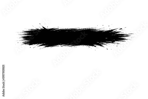 Versatile black distressed brush stroke graphic element, expressive ink splatter effect, grunge texture accent for impactful design layouts and backgrounds