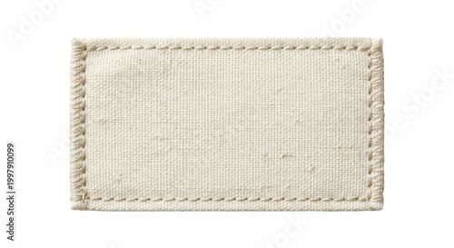 Blank beige fabric clothing label with stitched border