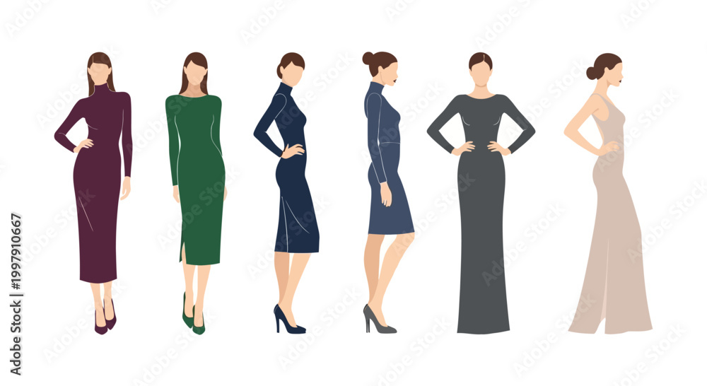 Obraz premium Elegant Women in Evening Gowns: Fashion Show Display