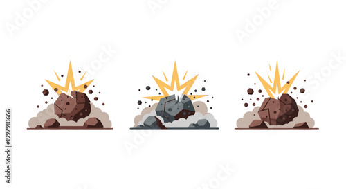 Canvas Print Exploding Rocks with Dust and Debris - Set of Three