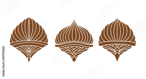 Cuadro en lienzo Set of three stylized brown onion domes, graphic design elements, isolated on wh